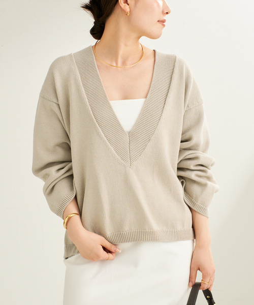 plage（プラージュ） Vネックニット FREE ベージュ レディース