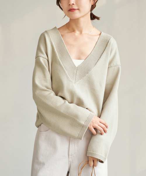 plage（プラージュ） Vネックニット FREE ベージュ レディース