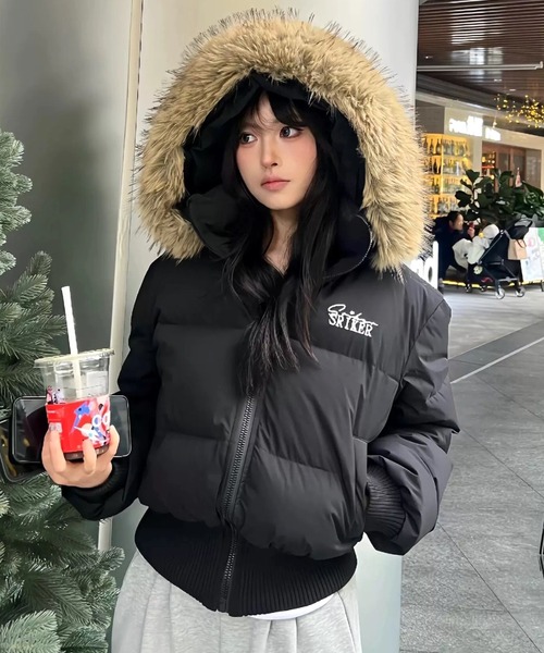 レザレクションニットコンビネーションパテットブルゾン中綿アウターレディースM SHEENA（シーナ） ブルゾン アウター ワンポイント刺繍ロゴファー