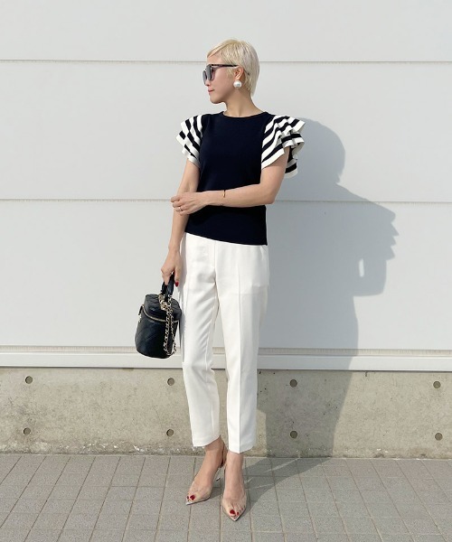 「JENNE」 半袖ニット MEDIUM ネイビー レディースの画像2