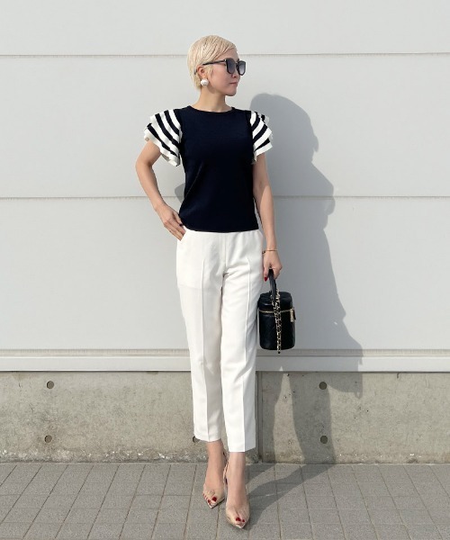 「JENNE」 半袖ニット MEDIUM ネイビー レディースの画像4