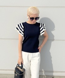 「JENNE」 半袖ニット MEDIUM ネイビー レディースの画像6