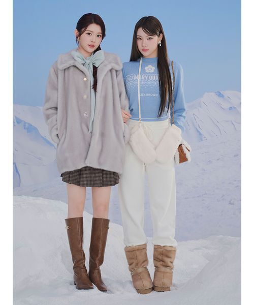 ジャケット ノーカラージャケット 「LILY BROWN×MARY QUANT」ビジュー釦ファーコート レディース | LILY BROWN | 23