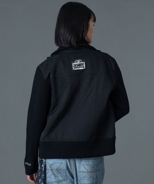 X-girl FADED RIBBED SLEEVE JACKET 黒 X-girl（エックスガール） ブルゾン アウター RIBBED SLEEVE WOVEN