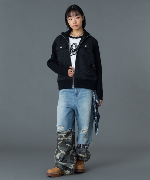 【X-girl】FADED RIBBED SLEEVE JACKET X-girl（エックスガール）の「FADED RIBBED SLEEVE JACKET（ブルゾン