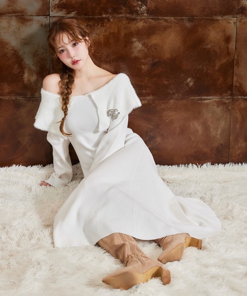 ワンピース attached collar lace sleeve knitOP attached collar lace sleeve knit OP