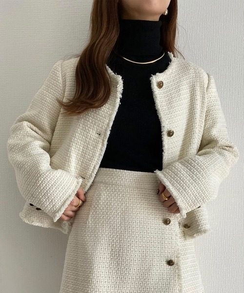 「callautia」 ツイードジャケット MEDIUM ブラック レディース_画像2