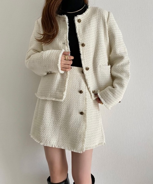 「callautia」 ツイードジャケット MEDIUM ブラック レディース_画像3