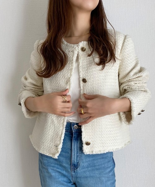 「callautia」 ツイードジャケット MEDIUM ブラック レディース_画像6