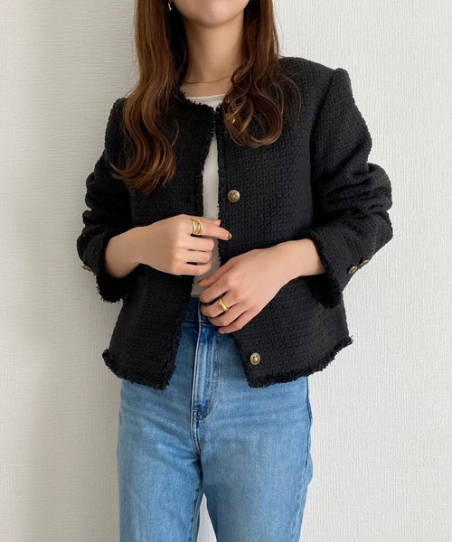 「callautia」 ツイードジャケット MEDIUM ブラック レディース_画像7