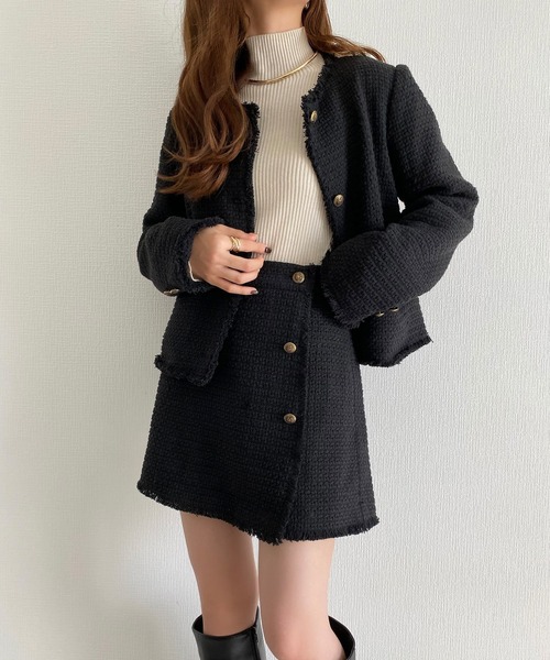 「callautia」 ツイードジャケット MEDIUM ブラック レディース_画像9