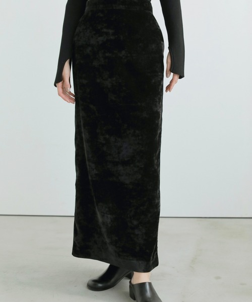 ENOF ベルベット タイトロングスカート 黒 ENOF(イナフ) velvet long skirt ブラック L ENOF ベルベットロング