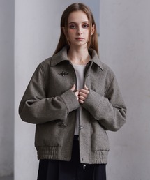 CLEL ウールブレンドヘリンボーンツイードテーラードジャケット　ベージュ系　M CLEL】Wool Blend Herringbone Tweed Tailored Jacket / ウール