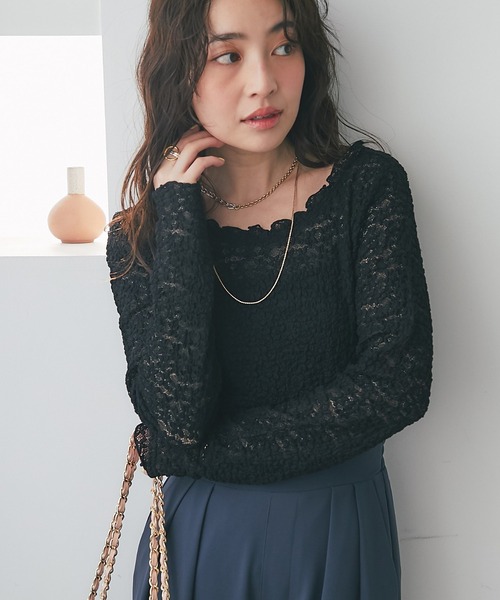 ラ ブティック ボンボン レースストレッチ前後2WAYプルオーバー La boutique Bonbon（ラブティックボンボン） tシャツ 「今すぐお届け