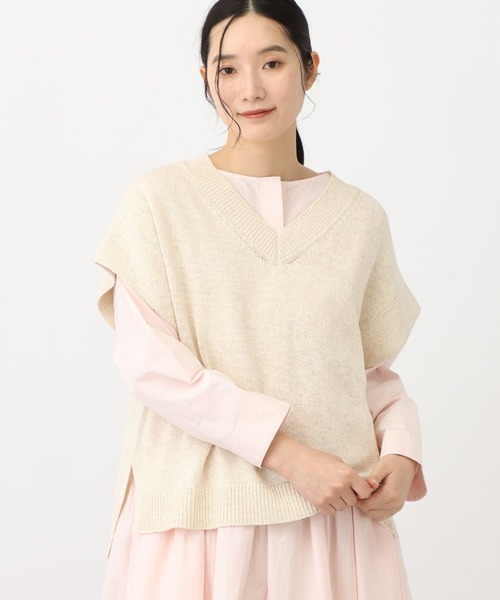 美品 CLANE 3,5万円 スタンドカラーのベスト ジレ リネン混 クラネ studio CLIP（スタディオクリップ） ベスト ジレ 「natural by clip