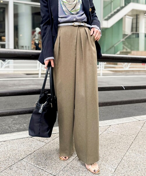 ワイドパンツ パンツ ウォッシャブルラップ風ワイドパンツ レディースの画像