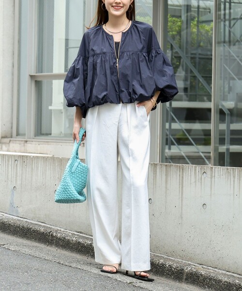 ワイドパンツ パンツ ウォッシャブルラップ風ワイドパンツ レディースの画像