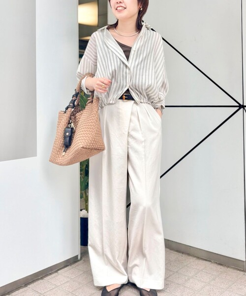 ワイドパンツ パンツ ウォッシャブルラップ風ワイドパンツ レディースの画像