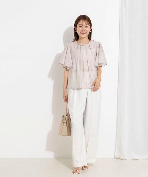 ワイドパンツ パンツ ウォッシャブルラップ風ワイドパンツ レディースの画像