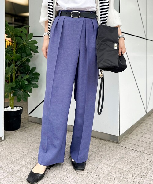ワイドパンツ パンツ ウォッシャブルラップ風ワイドパンツ レディースの画像