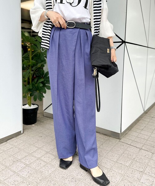 ワイドパンツ パンツ ウォッシャブルラップ風ワイドパンツ レディースの画像