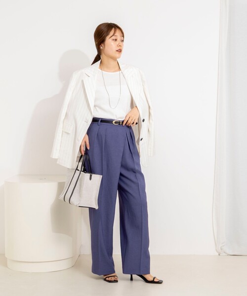 ワイドパンツ パンツ ウォッシャブルラップ風ワイドパンツ レディースの画像