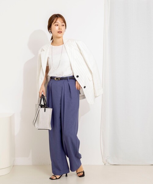 ワイドパンツ パンツ ウォッシャブルラップ風ワイドパンツ レディースの画像