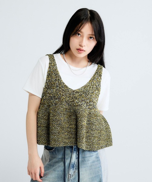 ベスト ジレ 2WAYコットンメランジニットNS/672140 レディースの画像