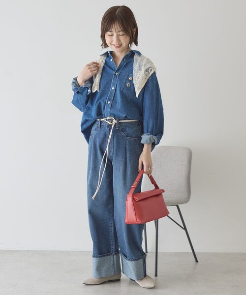 「AMERICAN HOLIC」 長袖シャツ M ライトインディゴブルー レディース_画像2