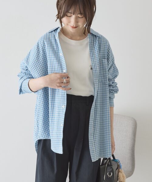 「AMERICAN HOLIC」 長袖シャツ M ライトインディゴブルー レディース_画像4