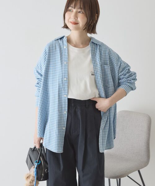 「AMERICAN HOLIC」 長袖シャツ M ライトインディゴブルー レディース_画像9