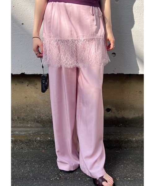 Ameri（アメリ） ワイドパンツ パンツ MEDI DENIMLIKE LACE DOCKING