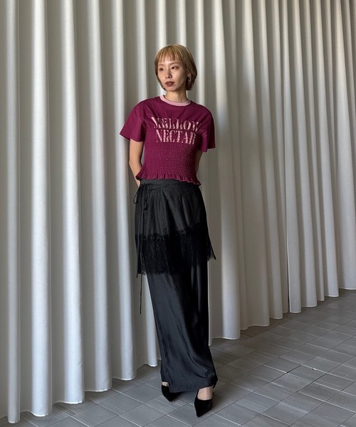 Ameri（アメリ） ワイドパンツ パンツ MEDI DENIMLIKE LACE DOCKING