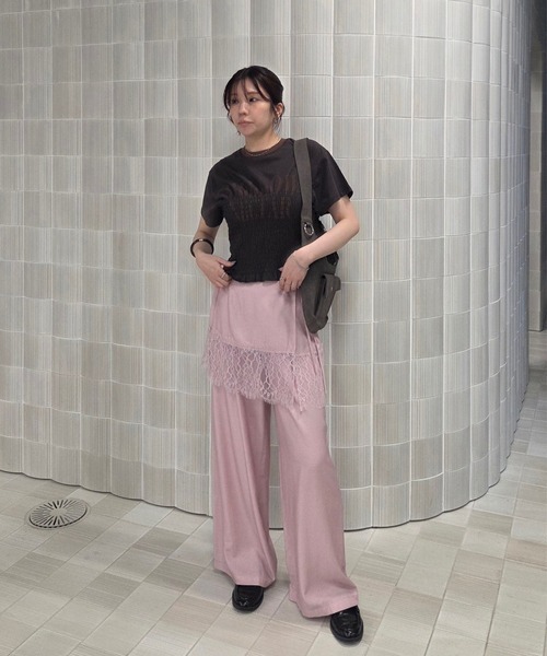 Ameri（アメリ） ワイドパンツ パンツ MEDI DENIMLIKE LACE DOCKING