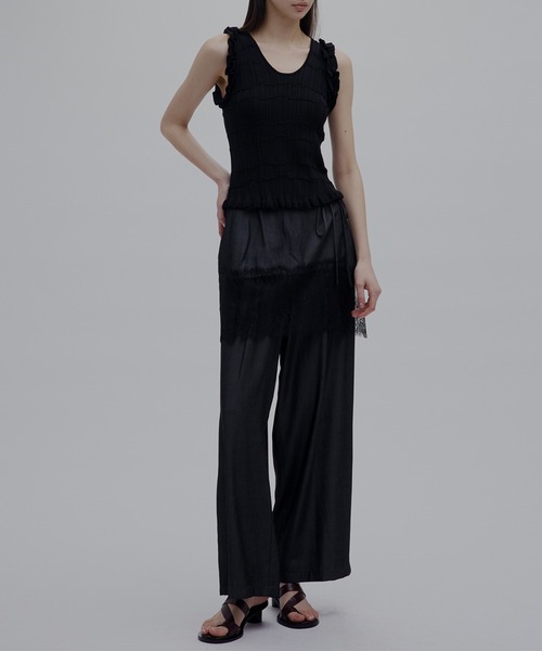 Ameri（アメリ） ワイドパンツ パンツ MEDI DENIMLIKE LACE DOCKING