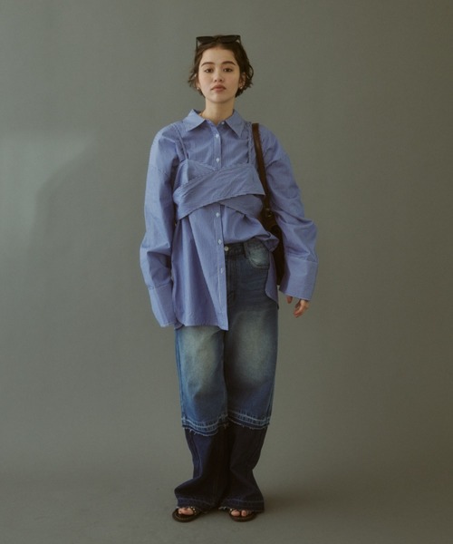 「MIRROR STOKE」 キャミソールブラウス MEDIUM サックスブルー レディース_画像4