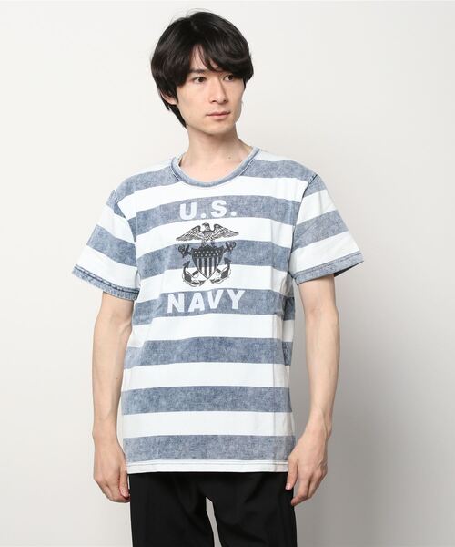 HOUSTON（ヒューストン） tシャツ 「HOUSTON」インディゴボーダー 