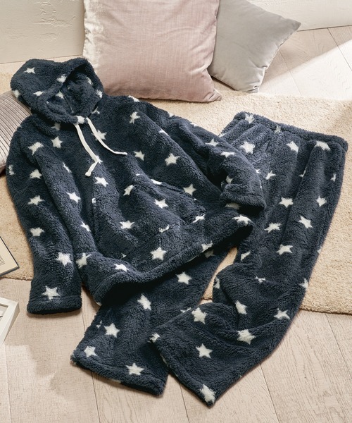 フワフワ素材のルームウェアセット ルームウェア レディース 長袖 冬 可愛い ふんわり もこもこ ボア 防寒