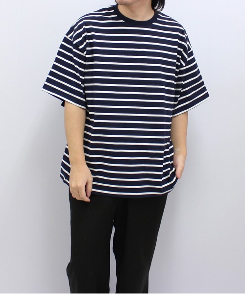 SHISIKUI 半袖 Tシャツ ボーダー ブルー フリーサイズ SHISKY（シスキー） tシャツ ボーダーBIGシルエット 半袖T メンズ