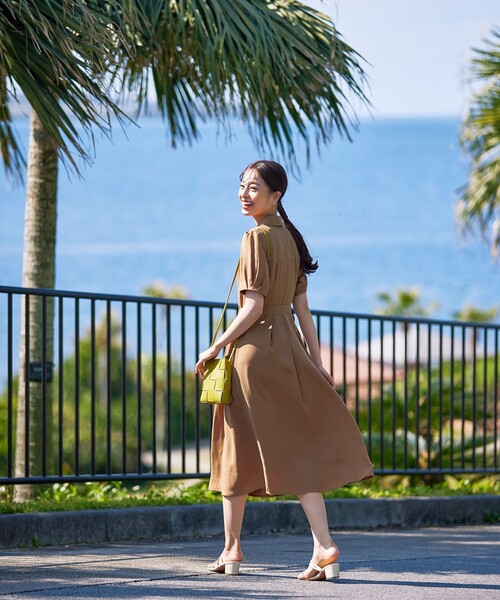 Tiaclasse シャツワンピース 「洗える」開襟シャツワンピース