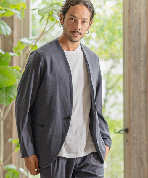 【美品】CAMBIO ピンタック入りストレッチポンチノーカラージャケット M CAMBIO(カンビオ)】ピンタック入りストレッチポンチノーカラー