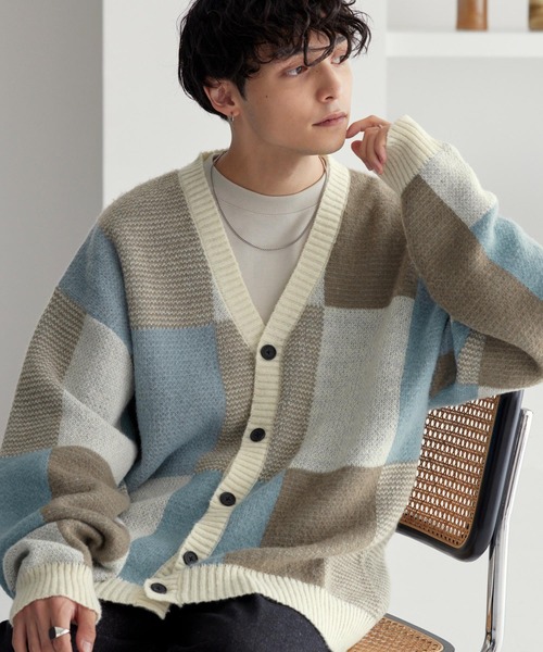 MONO-MART（モノマート） カーディガン ランダムパッチワークデザイン