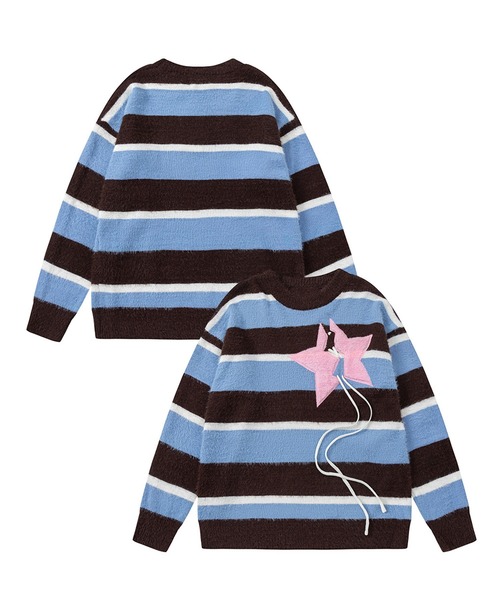 ネット完売☆マルチボーダーニットNVY miette（ミエット） ニット セーター ショール付きマルチボーダー