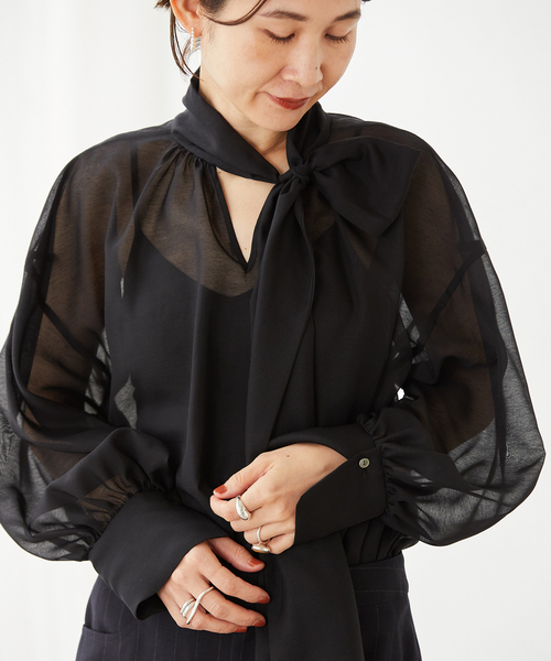 VERMEIL par iena シャツ ブラウス スパンボイルボウタイ