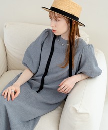 hinari（ヒナリ） ワンピース 半袖 チェック柄パフスリーブワンピース