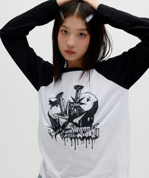 tシャツ A'GEM/9 × .kom 「runningHIGH/ランニングハイ」 TOOTH RAGLAN LONG SLEEVE TEE/ラグラン