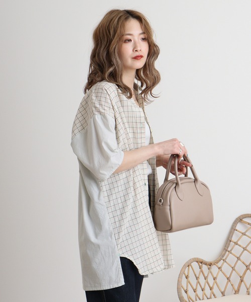 Emago ブラウス シャツ EMAGO チェック切替えシャツ レディース