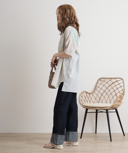 Emago ブラウス シャツ EMAGO チェック切替えシャツ レディース