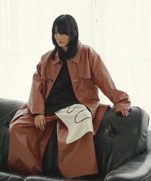 Aphlotus カバーオール フェイクレザー ウエスタンヨーク 配色ステッチ