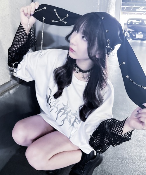 H.NAOTO／H.ANARCHY 猫耳ニット帽&チェーン付きアームカバー パンクファッション アナーキーな猫耳付きニット帽 帽子|パンク